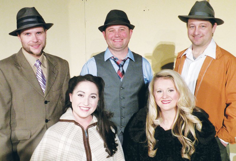 Appearing in The Royal Players’ upcoming production of Irving Berlin’s White Christmas are, seated, from left, Moriah Patterson, who plays Judy Haynes, and Jordan Burnett, who plays Betty Haynes; and back row, Brent Miller, who appears as Phil Davis on the second weekend of the production; Tony Clay, who plays Davis on the first weekend; and Jeremy Clay, who plays Bob Wallace. The play opens Thursday at the Royal Theatre in Benton.