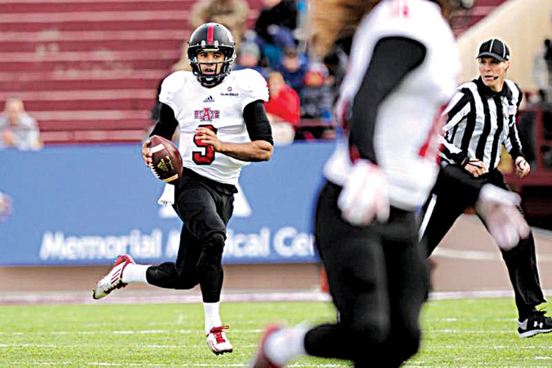 Arkansas State quarterback Fredi Knighten has led the Red Wolves to victories in six consecutive games since pulling a hamstring against Missouri on Sept. 12, which caused him to miss three games. ASU hosts Texas State in its regular-season fi nale Saturday.Photo courtesy of Arkansas State
