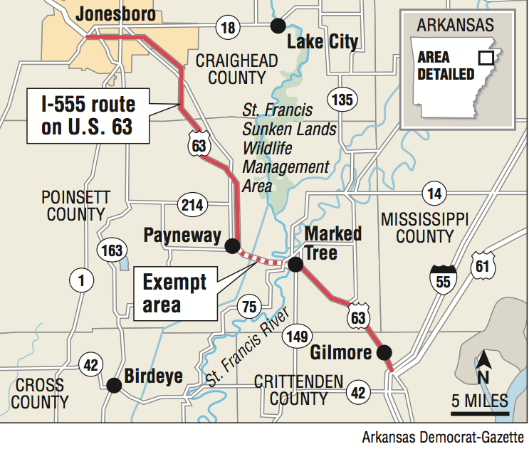 A map showing the I-555 route.