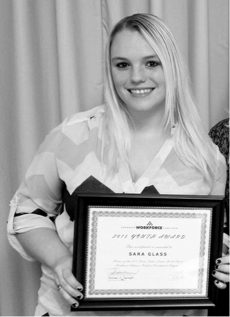 Submitted Photo Sara Glass was awarded the 2015 Diana Tucker Outstanding WIOA Youth Award Nov. 18 at the Northwest Arkansas Certified Development Company annual board meeting in Harrison.