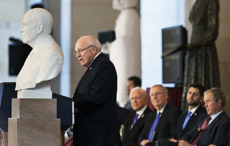 Former Vice President Dick Cheney speaks Thursday during dedication of his marble bust in Emancipation Hall inside the U.S. Capitol.