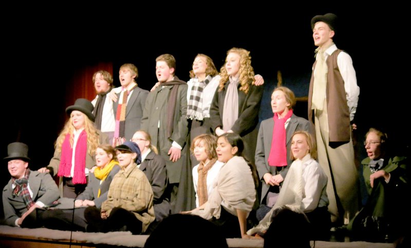 Photo by Susan Holland Cast members of the Gravette High School drama department&#8217;s production of &quot;A Christmas Carol&quot; gathered at the front of the stage to kick off Saturday&#8217;s night&#8217;s performance. The play, based on Charles Dickens&#8217; famous work, was repeated again on Sunday afternoon.