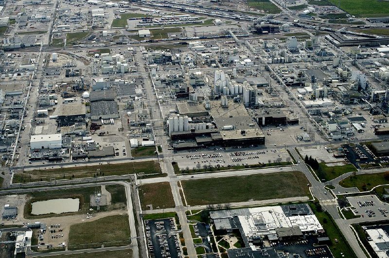 This aerial view shows the Dow Chemical plant in Midland, Mich. The company was founded in 1897 as a bleach producer in Michigan.