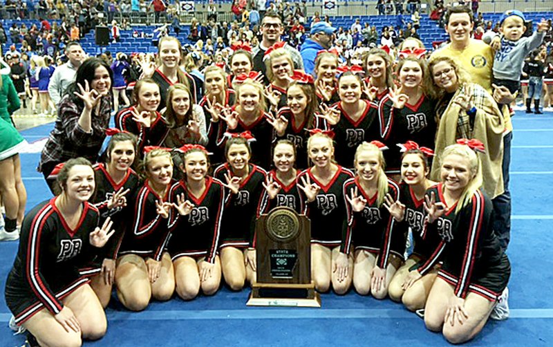 Photograph submitted Blackhawk cheerleaders won first place in state competition Saturday. The Blackhawk cheerleaders changed divisions this year to 4A All Girls and competed against 15 other squads in their division with Nashville taking runner-up. Blackhawk cheerleaders won 4A Co Ed in 2013 and 2014.