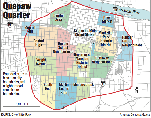 Map showing Little Rock's Quapaw Quarter