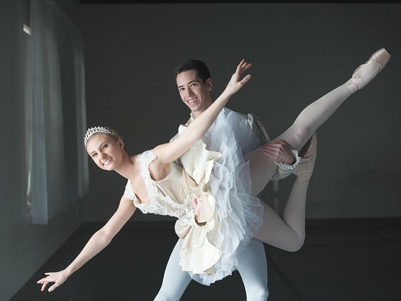 Melodie Moore of Conway and Trent Montgomery of McGhee rehearse a fish lift for the Blackbird Academy of Arts’ upcoming production of Cinderella the Ballet. Moore, who is a senior at Conway High School, portrays Cinderella, and Montgomery, a recent graduate of the University of Arkansas at Little Rock, appears as the prince.