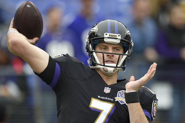 Baltimore Ravens quarterback Ryan Mallett (7) celebrates his 8