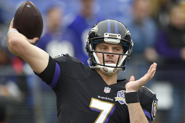 Baltimore Ravens quarterback Ryan Mallett warms up before an NFL football game against the Pittsburgh Steelers in Baltimore, Sunday, Dec. 27, 2015. (AP Photo/Nick Wass)