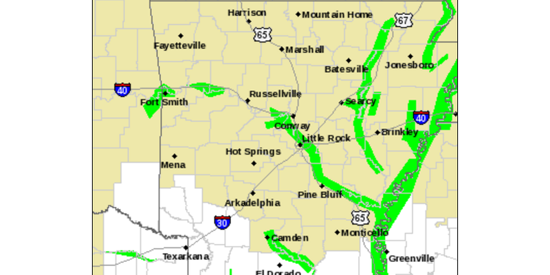 This National Weather Service graphic shows in green the rivers under flood warnings across the state.