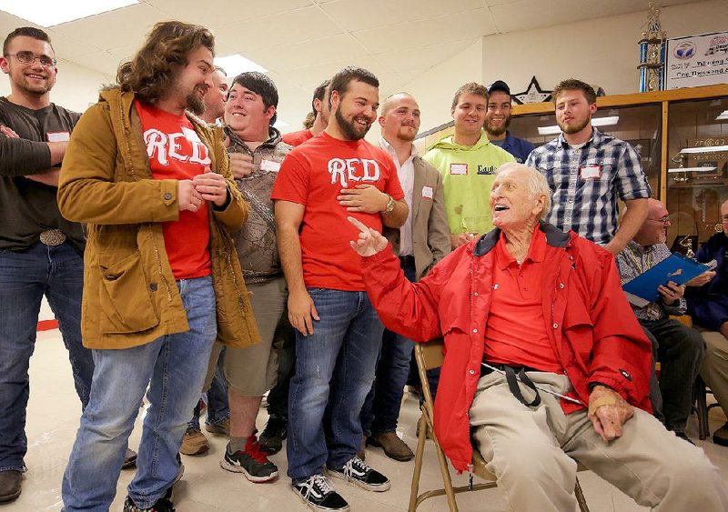 Jimmy “Red” Parker (far right), whose football coaching career spanned 62 years, died at age 84 on Monday from complications related to heart disease. The Arkansas Sports Hall of Famer, who coached at six colleges and fi ve high schools, most recently at Benton Harmony Grove, retired on Nov. 13, 2015, after the Cardinals lost in the first round of the Class 3A state playoffs at Fordyce, the same place where his career began in 1953. For more photos of Parker from across the state, visit arkansasonline.com/galleries.