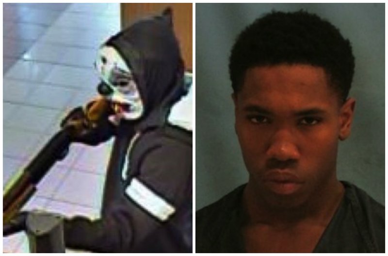 LEFT: Surveillance image showing a robber holding up a Little Rock Bank of America.
RIGHT: Tyrone Randolph, 16, who was arrested in the robbery and shooting.