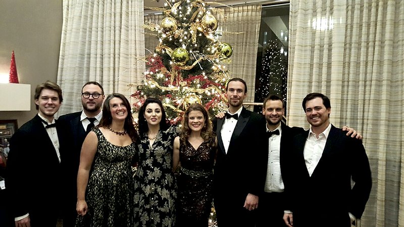 Pictured after an Opera Fayetteville performance at Last Night Fayetteville are, from left, Michael Coleman, Cristopher Frisco, Katharine Gunnink, Meaghan Sands, Tamara Ryan, Peter Johnson, Tom Carle and Ted Federle.