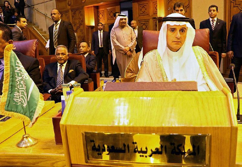 Saudi Arabia’s Foreign Minister Adel al-Jubeir attends an emergency Arab League session on Sunday in Cairo.
