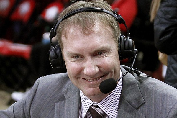 Former Arkansas coach John Pelphrey smiles during a post-game show after an NCAA college basketball game between Arkansas and Mississippi State, Saturday, Jan. 9, 2016, in Fayetteville, Ark. Pelphrey was commentating the game for the SEC Network. Arkansas beat Mississippi State 82-68. (AP Photo/Samantha Baker)
