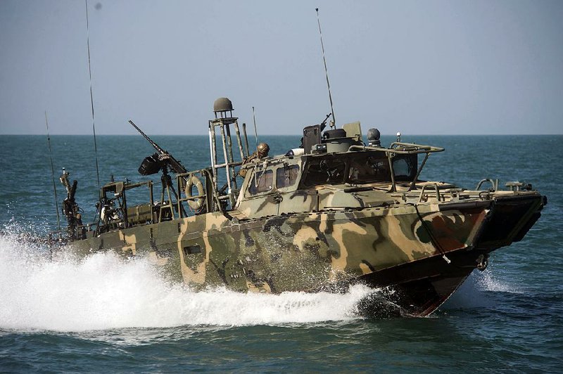 A Navy riverine command boat like the two that drifted into Iranian waters on Tuesday patrols in the Persian Gulf in October. The Pentagon said the Navy “lost contact” with the two craft as they moved from Kuwait to Bahrain. 