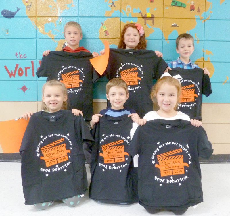 Submitted Photo PAWS (&quot;Pawsitive&quot; and Wise Students) winners for the month of January at Glenn Duffy Elementary School were recognized at the Jan. 4 Rise and Shine assembly and given certificates and t-shirts sponsored by the Glenn Duffy Elementary PTO. PAWS student winners for the month are Kayden Reynolds, front left, of Gravette, Nolan McBride of Bella Vista, Lily Summerford of Centerton, Hudson Harris, back left, of Decatur, Miah Orozco of Gravette and Isaac Nichols of Bella Vista.