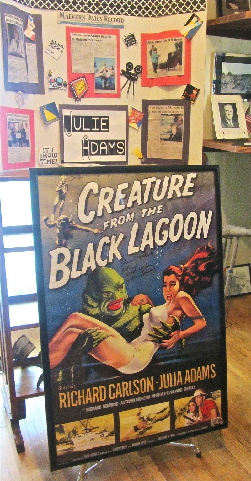 On display at the Hot Spring County Museum is a poster for the 1954 movie The Creature From the Black Lagoon. It is signed by actress Julie (then Julia) Adams, who lived in Malvern while attending high school. 