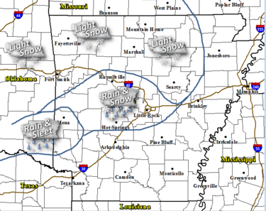 A slight chance of wintry weather is expected across Arkansas on Sunday night. 
