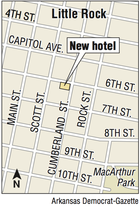 A map showing the location of a new hotel.