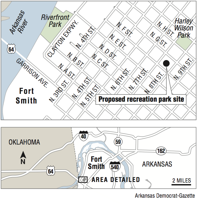 A map showing the location of the proposed Fort Smith recreation park site.