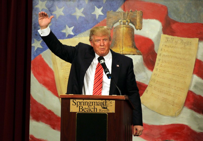 Republican presidential candidate Donald Trump speaks at the South Carolina Tea Party Convention, Saturday, Jan. 16, 2016, at the Springmaid Beach Resort in Myrtle Beach, S.C.