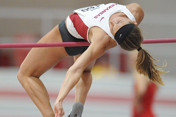 Alex Gochenour of Arkansas competes in the high jump Friday, Jan. 15, 2016, during the Arkansas Invitational at the Randal Tyson Track Center.