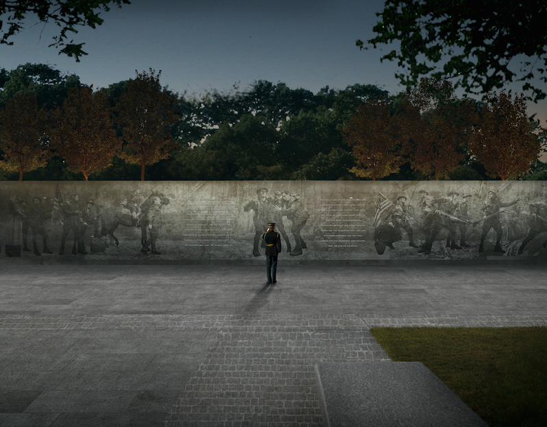 This artist’s rendering shows one of the bas-relief walls that is part of the winning design for a World War I memorial. The design was by Fayetteville native Joseph Weishaar.