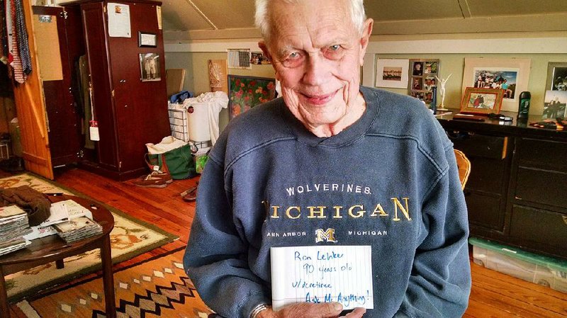 Ron Lehker, 90, shows his Reddit AMA (Ask Me Anything) “proof.” 