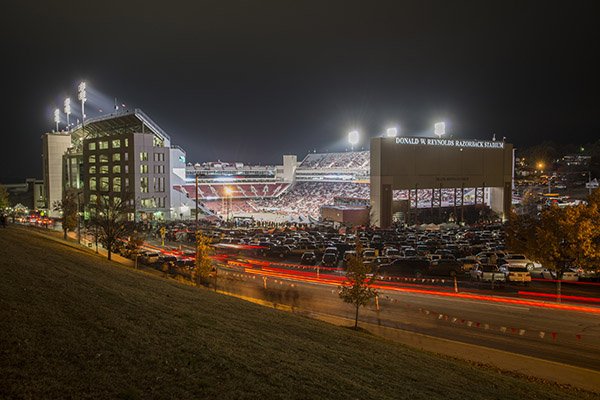 The exterior of Donald W. Reynolds Razorback Stadium is shown in this Monday, Nov. 17, 2014, file photo. 