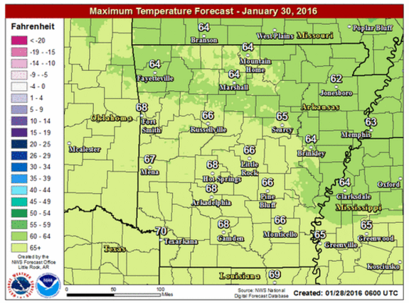 This National Weather Service graphic shows expected high temperatures across the state Saturday.