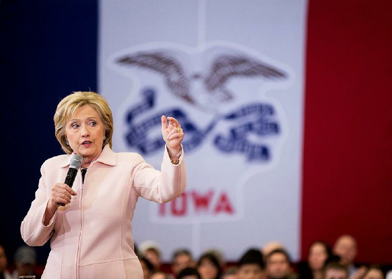 Hillary Clinton speaks at a rally Friday at Grand View University in Des Moines, Iowa. Clinton’s emails have been a campaign issue for 10 months, starting when reports of her use of a private server surfaced.