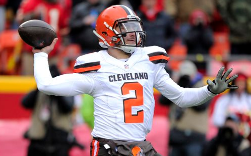 Cleveland Browns quarterback Johnny Manziel throws during the first half of an NFL football game against the Kansas City Chiefs in Kansas City, Mo., on Dec. 27, 2015. In his second year with the Browns, Manziel was benched for misbehavior off the field. 
