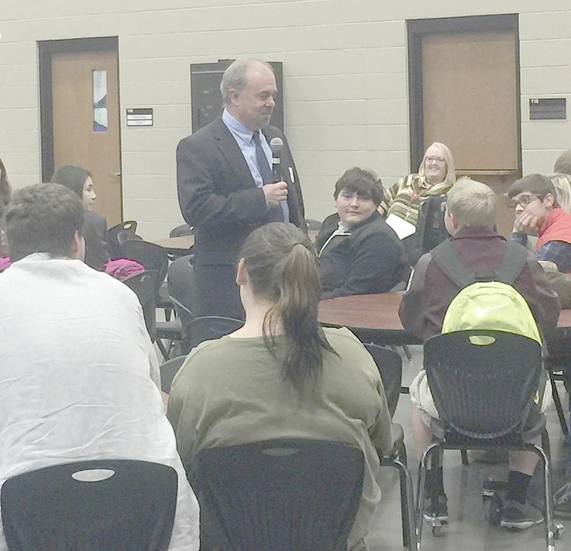 SUBMITTED PHOTO Dr. John Jefferson speaks to students at Lincoln High School about careers in physical therapy. Jefferson is with University of Arkansas for Medical Sciences.