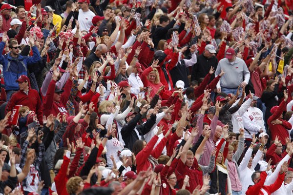 Arkansas fans call the Hogs during the Razorbacks' game against Auburn on Saturday, Oct. 24, 2015, at Razorback Stadium in Fayetteville.