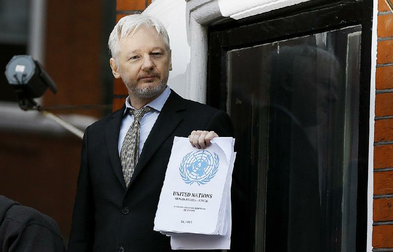 Julian Assange speaks Friday at the Ecuadorean Embassy in London. “The lawfulness of my detention or otherwise is now a matter of settled law,” he said at a video news conference.