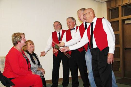 Submitted photo VALENTINES: Fun City Barbershop Chorus will have several quartets delivering valentines to bring joy to lucky recipients in Hot Springs and Garland County Feb. 12-14. Call one of the valentine hotlines at 624-6100 or 276-0700. For deliveries in Hot Springs Village, call 501-922-5805 for information or to make special arrangements for delivery of a special valentine.