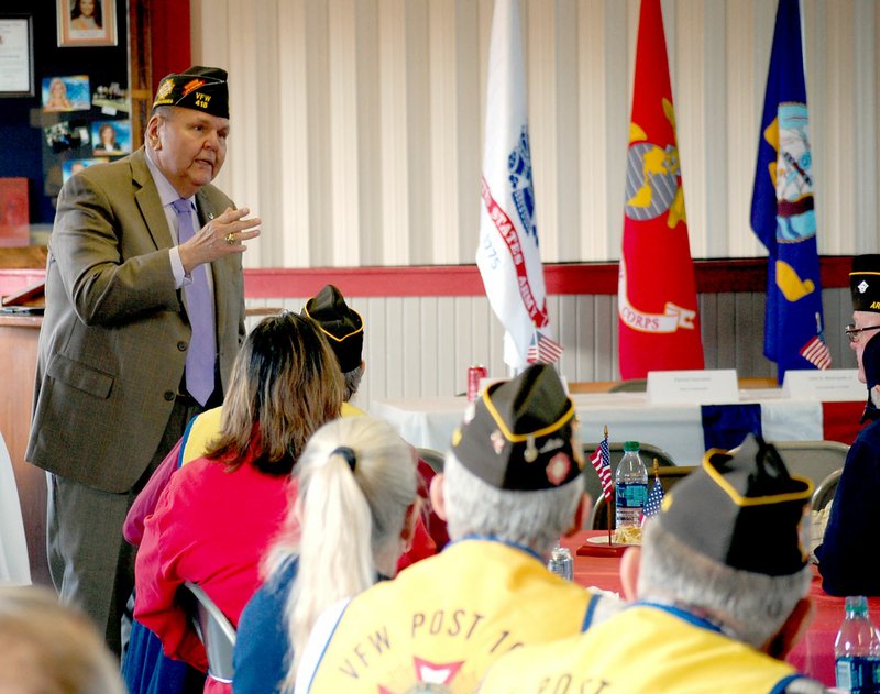Michael Burchfiel/Siloam Sunday Veterans of Foreign Wars Commander-in-Chief John A. Biedrzycki Jr. made a speech commending the Siloam Springs VFW members for their involvement and urging them to ask other local veterans to join. His Siloam Springs stop was one of around 20 visits to Arkansas posts.