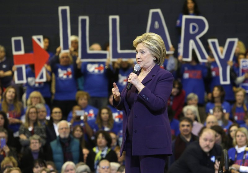 In this Feb. 2, 2016, file photo, Democratic presidential candidate Hillary Clinton speaks at a campaign event in Nashua, N.H. (AP Photo/Elise Amendola)