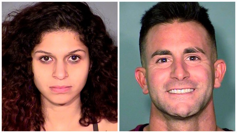 These undated Clark County jail booking photos released by Las Vegas Metropolitan Police Department, show Chloe Scordianos, 21, of Hicksville, N.Y.; and  Phillip Frank Panzica of Houston.