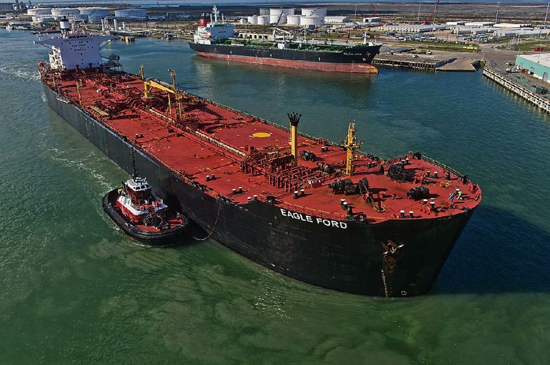 The Eagle Ford oil tanker sails from the NuStar Energy dock at the port of Corpus Christi in Texas in January.