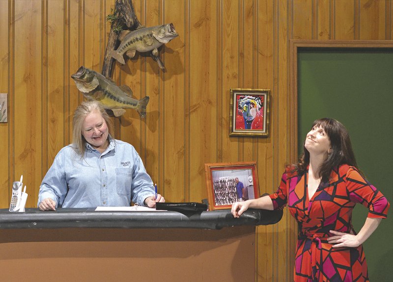 Wanelle Wilburn (played by Mary Beth McAlvain) checks Lola Barbosa, a Chicago mobster’s wife (played by Nikki McDaniel), in to the Reel ‘Em Inn in the Fort Smith Little Theater comedy “Farce of Nature.”