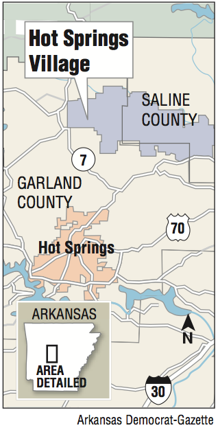 A map showing the location of Hot Springs Village.
