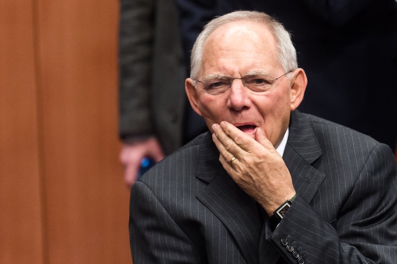 Germany's Finance Minister Wolfgang Schauble arrives for the Eurogroup finance ministers meeting at the EU Council building in Brussels on Thursday, Feb. 11, 2016. 