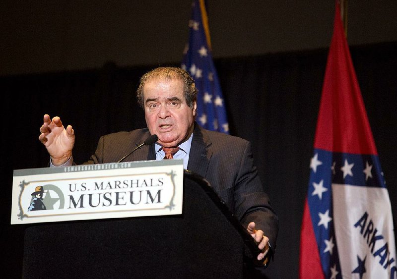 In one of two lectures he delivered in Arkansas in the past year, Supreme Court Justice Antonin Scalia speaks at Fort Smith on Feb. 26, 2015, as part of the Winthrop Paul Rockefeller Distinguished Lecture Series. 