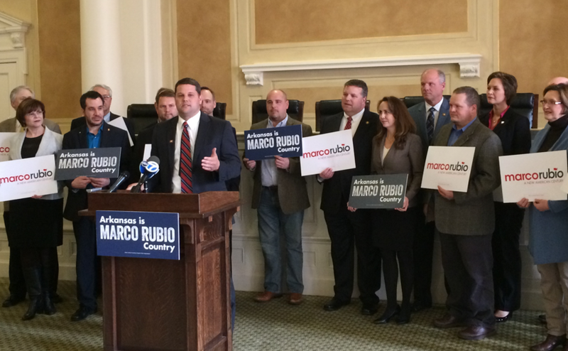 Nearly 30 Arkansas elected officials endorsed Florida Sen. Marco Rubio for president during a news conference Tuesday, Feb. 16, 2016. 