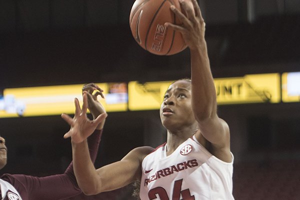 Arkansas guard Jordan Danberry goes up for a shot during a game against Mississippi State on Sunday, Jan. 31, 2016, at Bud Walton Arena in Fayetteville. 