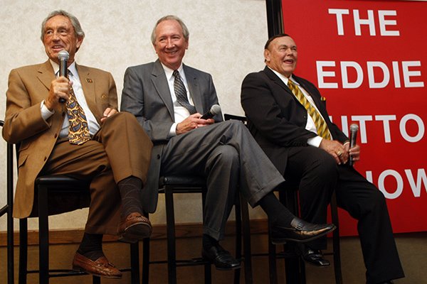 From left: Eddie Sutton, Pat Foster and Gene Keady participate in a panel at the Little Rock Tip-Off Club on March 29, 2010.