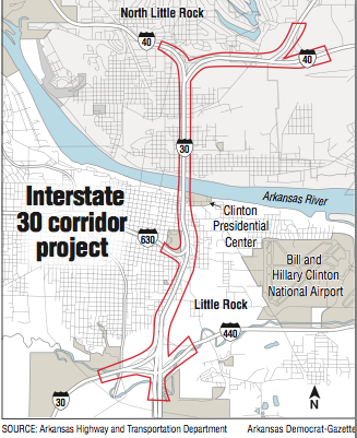 Map showing the location of the Interstate 30 corridor project.