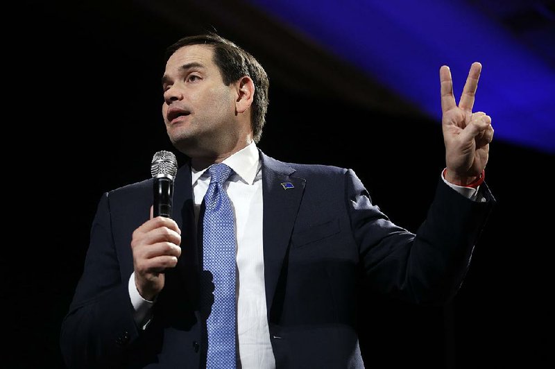 Republican presidential candidate Sen. Marco Rubio, R-Fla, speaks Monday at a rally in Reno, Nev.