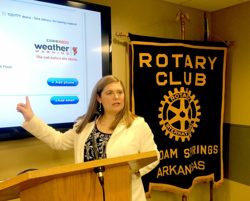 Photo submitted Holland Hayden, Communications Manager for the city of Siloam Springs, addressed the Siloam Springs Rotary Club on Feb. 16 about city and area residents needing to register for the City&#x2019;s Alert system, due to a change in vendors that drive the emergency notification system, Siloam Alert. The Rotary Club meets each Tuesday from 11:30 a.m. to 1 p.m. in the Dye Conference Room at John Brown University.